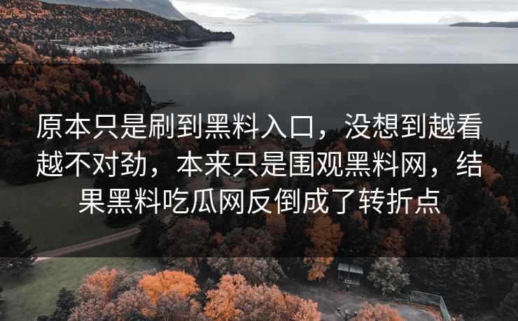 原本只是刷到黑料入口,没想到越看越不对劲,本来只是围观黑料网,结果黑料吃瓜网反倒成了转折点 原本只是刷到黑料入口,没想到越看越不对劲,本来只是围观黑料网,结果黑料吃瓜网反倒成了转折点