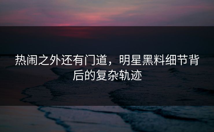 热闹之外还有门道,明星黑料细节背后的复杂轨迹 热闹之外还有门道,明星黑料细节背后的复杂轨迹